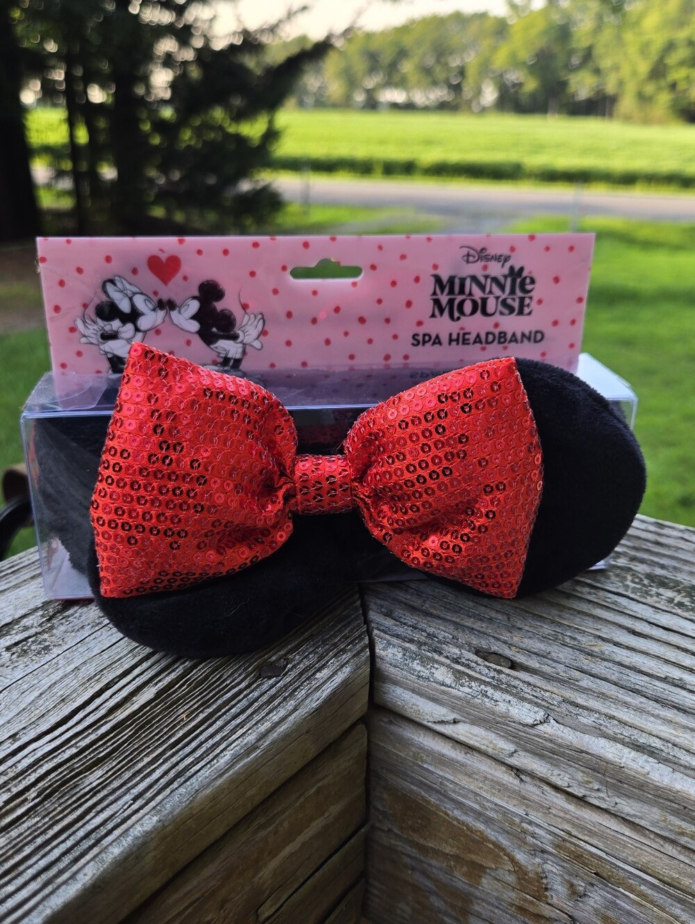 Disney Minnie Mouse Black Plush Headband with Red Sequin Bow